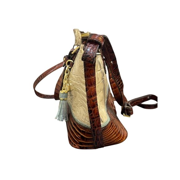 Brahmin Shoulder Purse In Bone & Brown Croc Embossed Leather - Picture 4 of 9